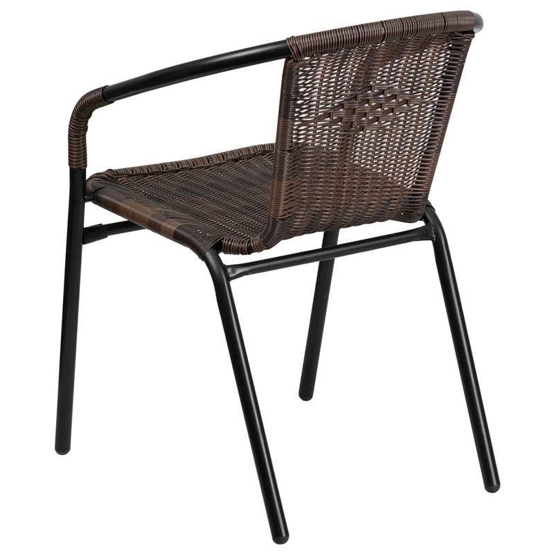 Dark Brown Rattan Patio Chair With Black Powder Coated Frame Finish In Dark Brown Wood Outdoor Chairs (View 7 of 15)