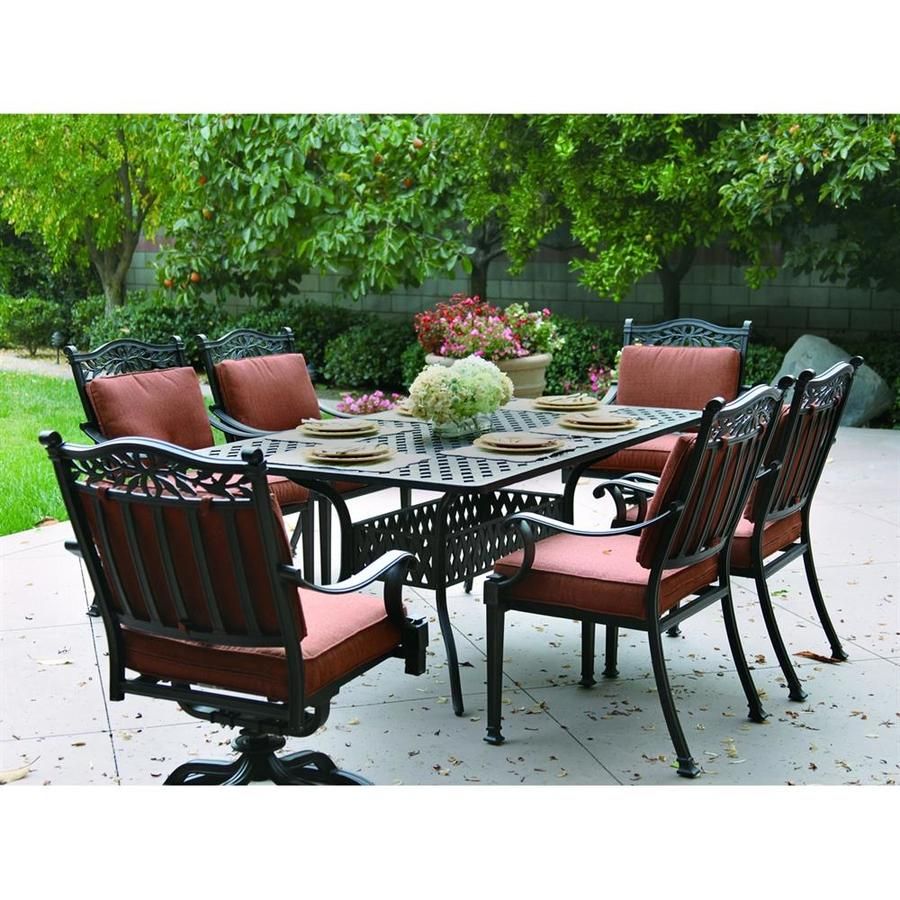 Darlee Charleston 7 Piece Antique Bronze Aluminum Patio Dining Set With Intended For 7 Piece Patio Dining Sets (View 10 of 15)