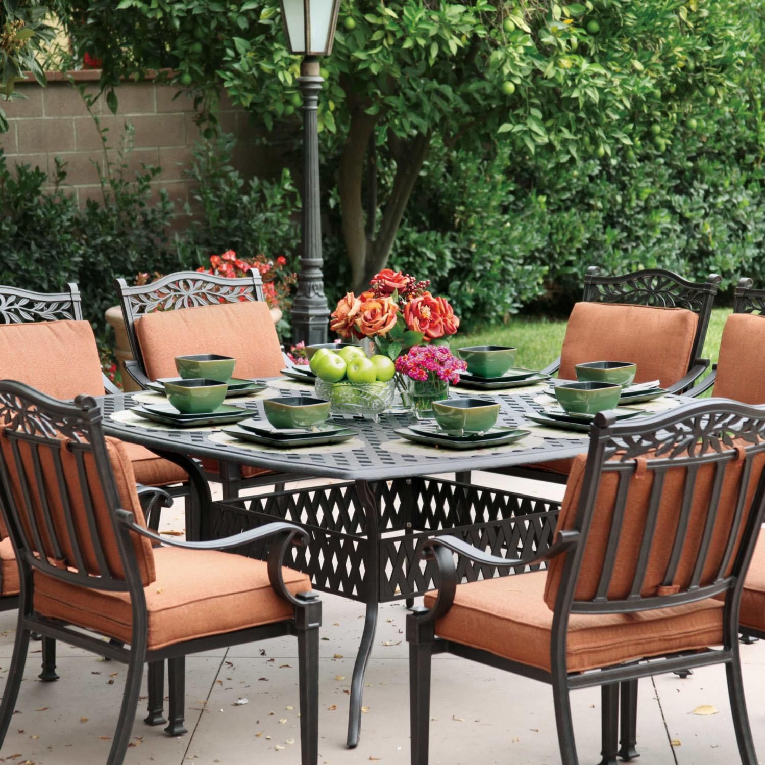 Darlee Charleston 9 Piece Cast Aluminum Patio Dining Set Throughout 9 Piece Square Patio Dining Sets (View 8 of 15)