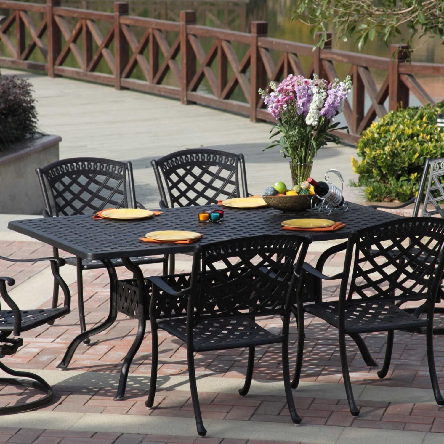 Darlee Sedona 7 Piece Cast Aluminum Patio Dining Set With Lattice Table Within 7 Piece Patio Dining Sets (View 4 of 15)