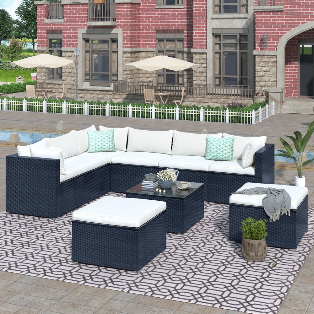Dasun 9 Piece Outdoor Patio Pe Wicker Rattan Conversation Sectional With Black Cushion Patio Conversation Sets (View 3 of 15)