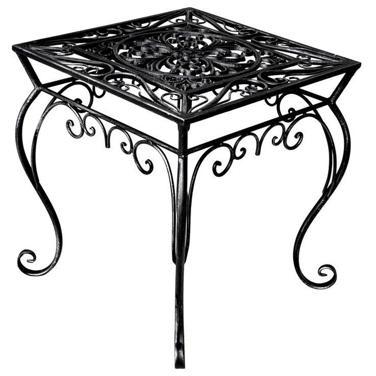 Decorative Black & Silver Steel Square End Table  16 In | Wrought Iron Intended For Black Iron Outdoor Accent Tables (View 5 of 15)