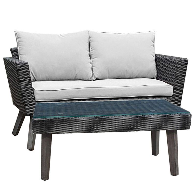Dukap Kotka 2 Piece Wicker Patio Sofa Seating Set With Cushions In Dark Pertaining To 2 Piece Outdoor Wicker Sectional Sofa Sets (View 9 of 15)