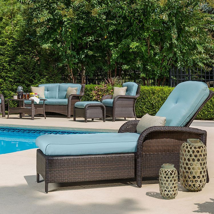 Ease Into Comfort With The Strathmere Chaise Lounge Chair From Hanover Inside Brown Fabric Outdoor Patio Bar Chairs Sets (View 13 of 15)