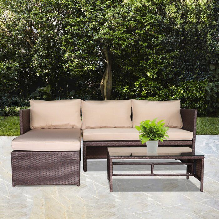 Ebern Designs 3 Piece Patio Furniture Conversation Set With Cushion And Intended For 3 Piece Outdoor Table And Loveseat Sets (View 8 of 15)