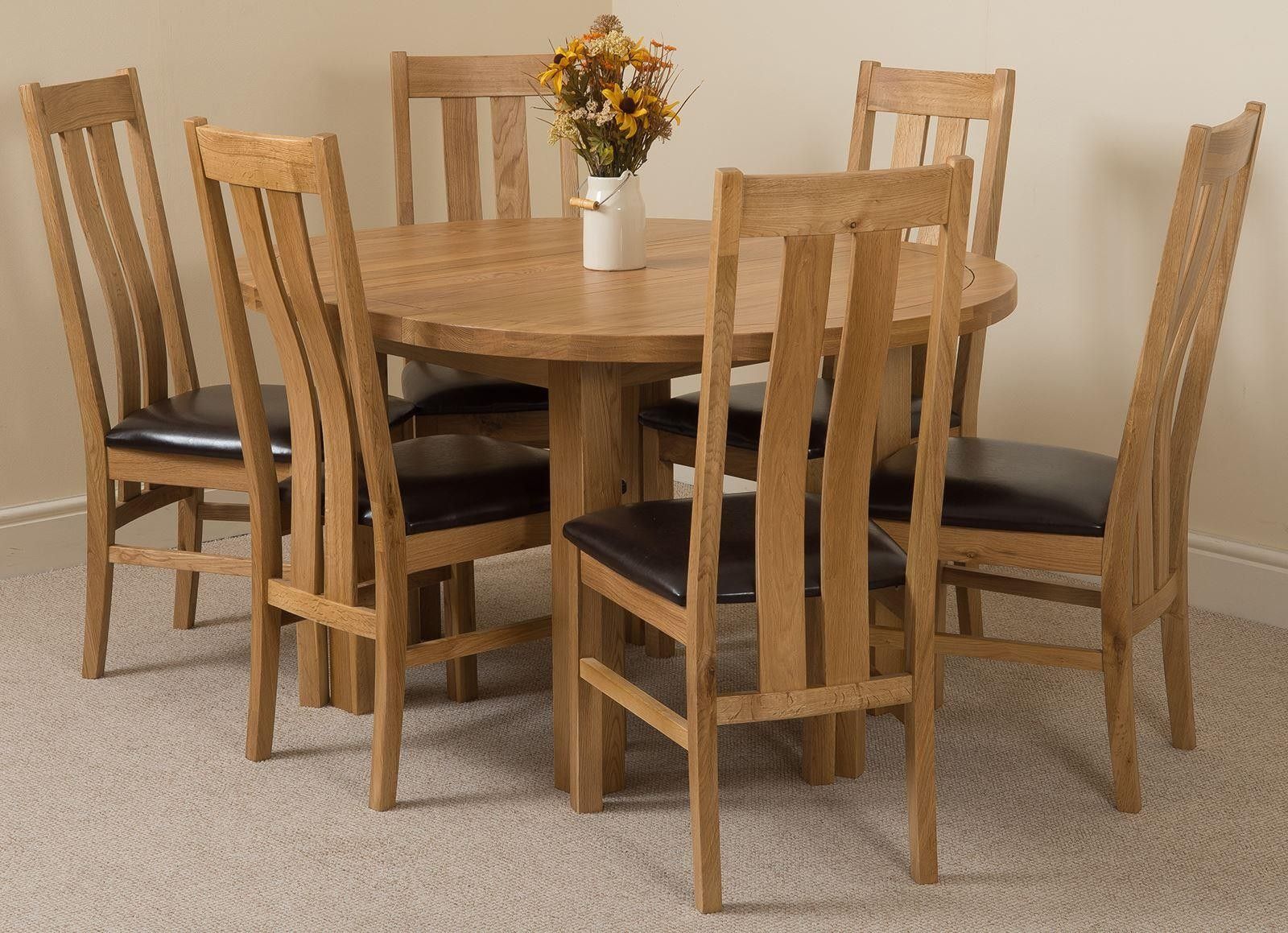 Edmonton Solid Oak Extending Oval Dining Table With 6 Princeton Solid With Regard To Extendable Oval Dining Sets (View 5 of 15)