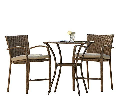 Efd 3Pc Bistro Set 2 Seats Chairs & Square Glass Top Table Outdoor With Regard To Beige Wicker And Green Fabric Patio Bistro Sets (View 8 of 15)