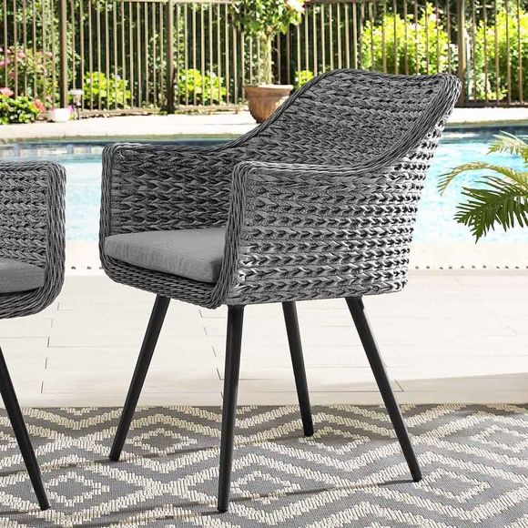 Endeavor Outdoor Patio Wicker Rattan Dining Armchair In Gray Gray Regarding Black Weave Outdoor Modern Dining Chairs Sets (View 6 of 15)