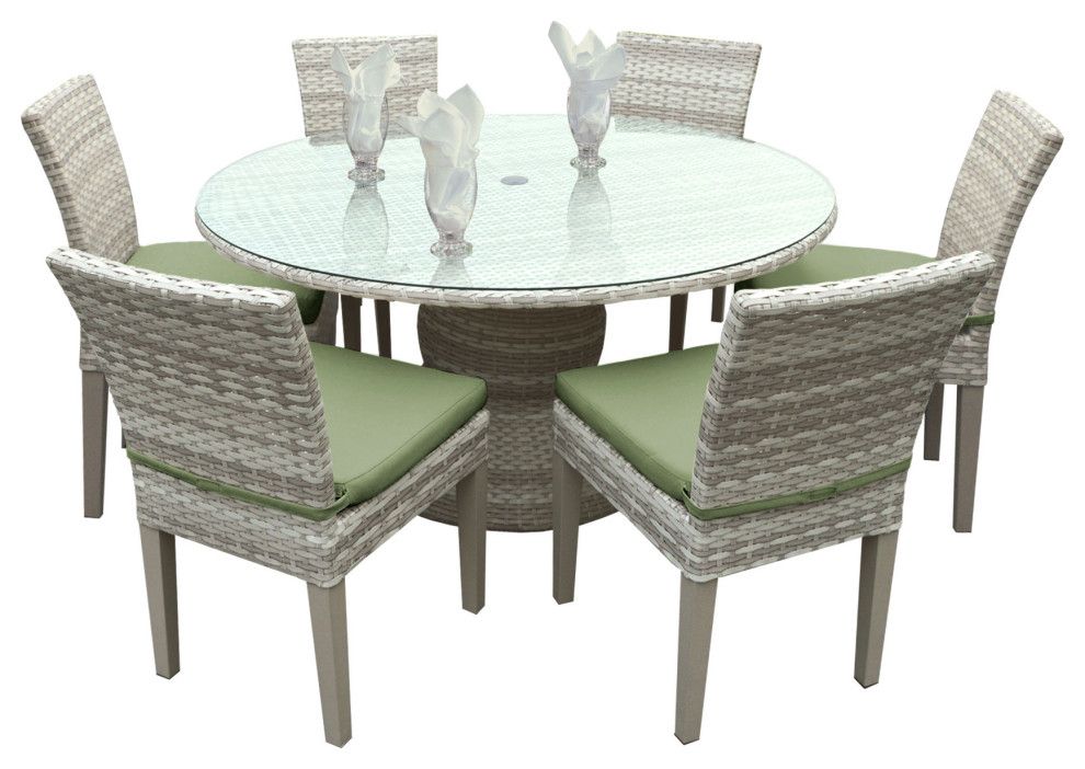 Fairmont 60 Inch Outdoor Patio Dining Table With 6 Armless Chairs In Armless Square Dining Sets (View 2 of 15)