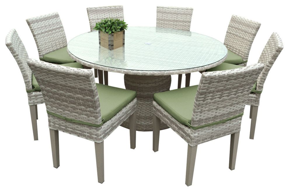Fairmont 60 Inch Outdoor Patio Dining Table With 8 Armless Chairs Pertaining To Armless Round Dining Sets (View 6 of 15)