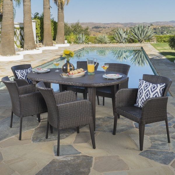 Faith Outdoor 7 Piece Oval Wicker Dining Setchristopher Knight Home Within 7 Piece Outdoor Oval Dining Sets (View 8 of 15)