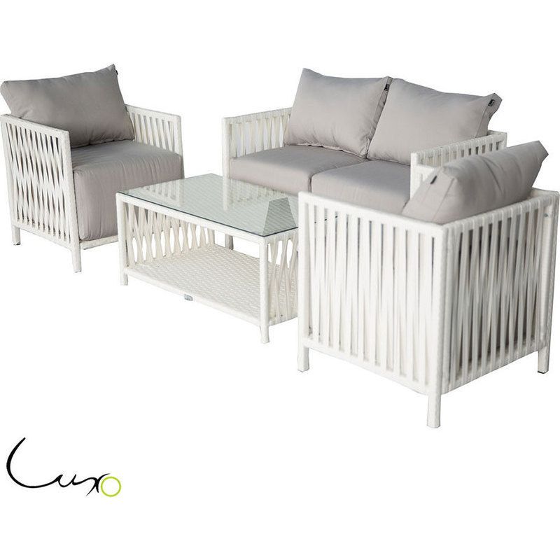 Faros 4 Piece Woven Wicker Outdoor Lounge Set White | Buy 4 Seat Lounge Inside 4 Piece 3 Seat Outdoor Patio Sets (View 1 of 15)