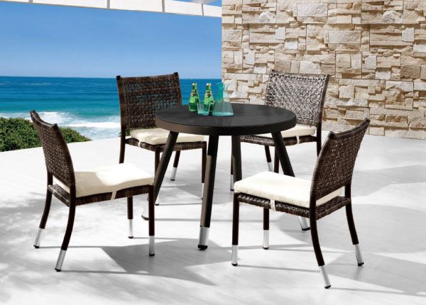 Fatsia Modern Outdoor Round Dining Set For Four With Armless Chairs Pertaining To Armless Round Dining Sets (View 10 of 15)