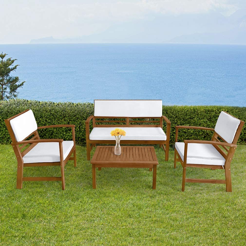 Fdw Patio Sofa Set Outdoor Chat Set Patio Conversation Set 4 Piece In 4 Piece Wood Outdoor Bar Sets (View 5 of 15)