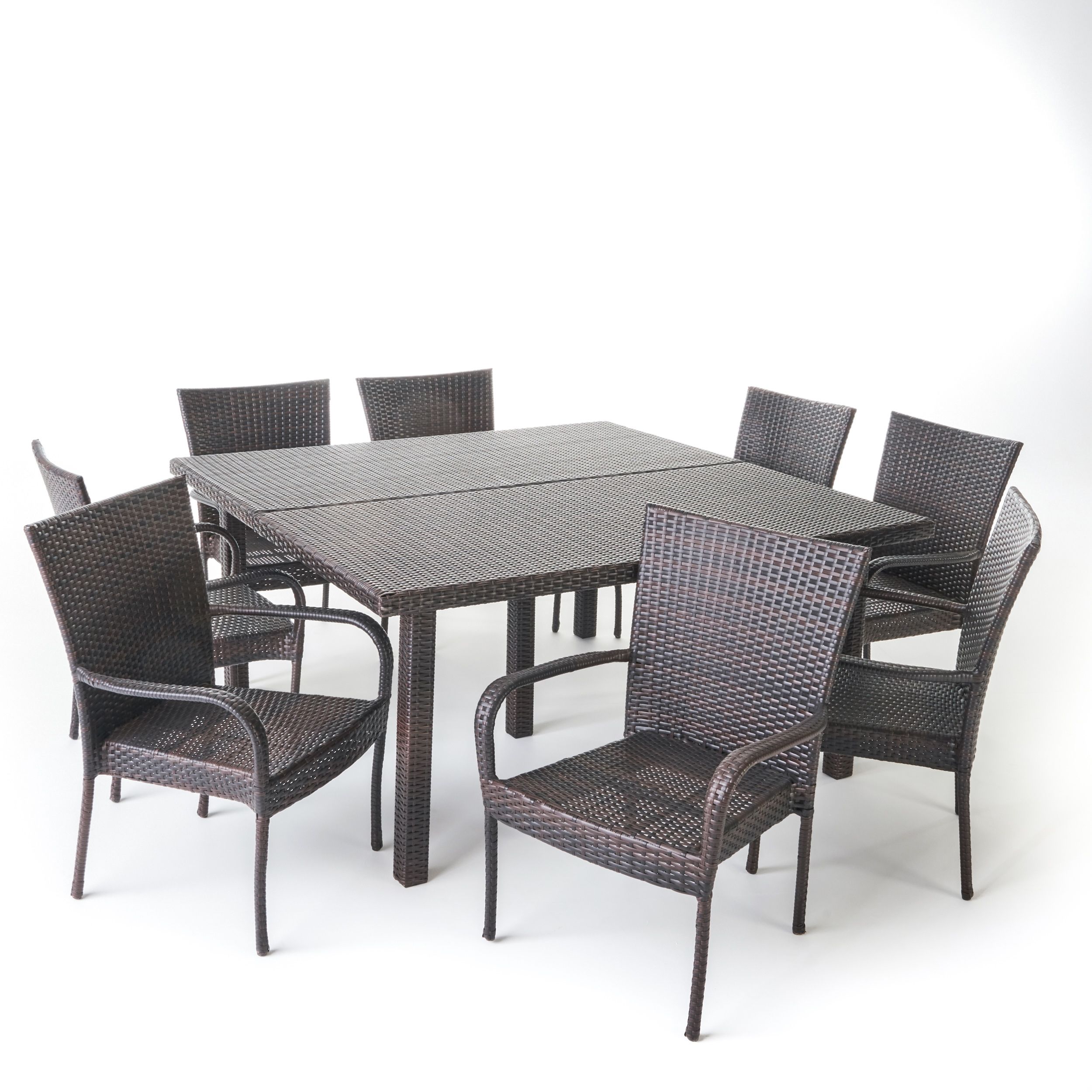 Fern Outdoor 9 Piece Stacking Wicker Square Dining Set, Multibrown Throughout 9 Piece Square Patio Dining Sets (View 5 of 15)