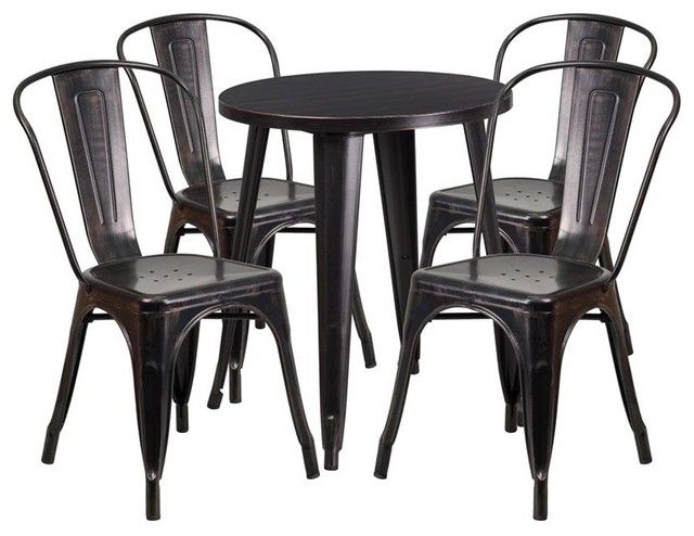 Flash Furniture 5 Piece 24" Round Metal Patio Bistro Set, Black Pertaining To Black Outdoor Dining Modern Chairs Sets (View 8 of 15)