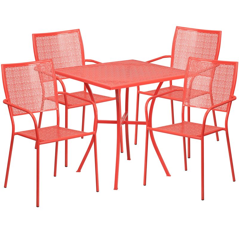 Flash Furniture Co 28Sq 02Chr4 Red Gg 28" Square Coral Indoor Outdoor Inside Red Steel Indoor Outdoor Armchair Sets (View 12 of 15)