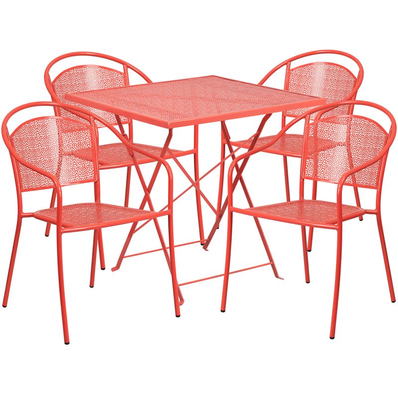 Flash Furniture Co 28Sqf 03Chr4 Red Gg 28" Square Coral Indoor Outdoor For Red Metal Outdoor Table And Chairs Sets (View 8 of 15)