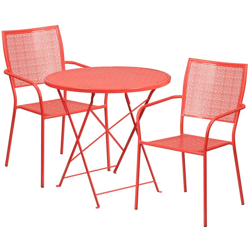 Flash Furniture Co 30Rdf 02Chr2 Red Gg 30" Round Coral Indoor Outdoor For Red Steel Indoor Outdoor Armchair Sets (View 6 of 15)