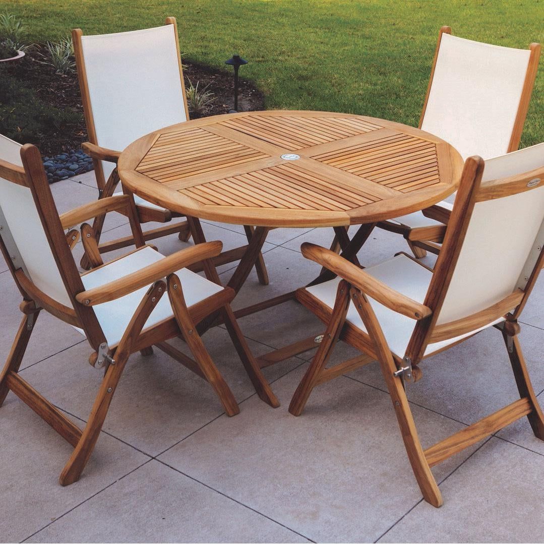 Florida 5 Piece Teak Patio Dining Set W/ 47 Inch Round Folding Table Throughout Round 5 Piece Outdoor Patio Dining Sets (View 14 of 15)