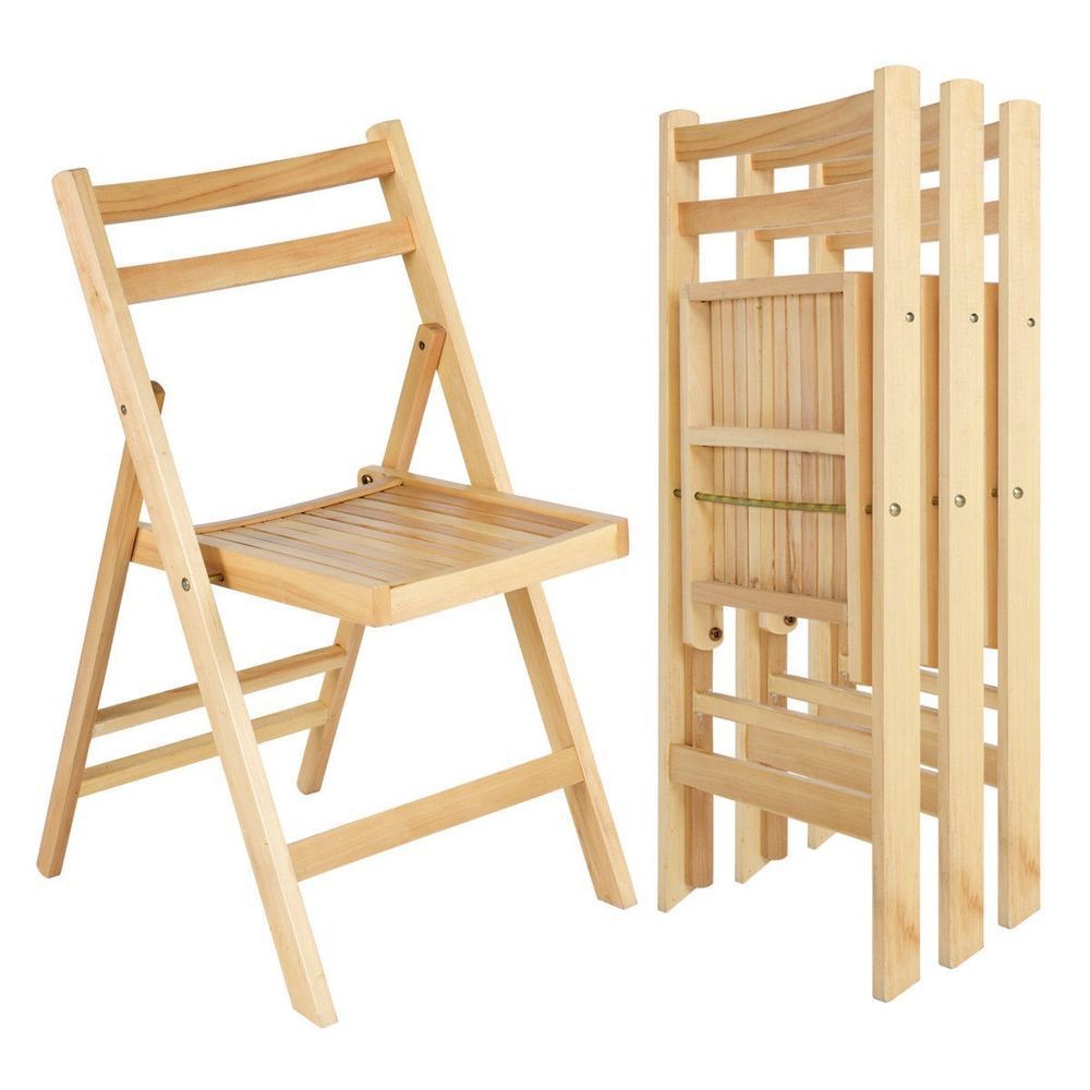 Folding Chair Set Of 4 Solid Wood Dining Indoor Outdoor Seats Natural With Natural Wood Outdoor Chairs (View 15 of 15)