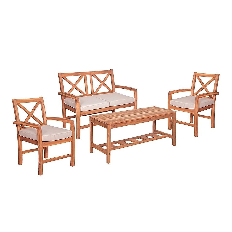 Forest Gate Aspen 4 Piece Acacia Outdoor Chat Set In Brown With Within Brown Acacia Patio Chairs With Cushions (View 2 of 15)