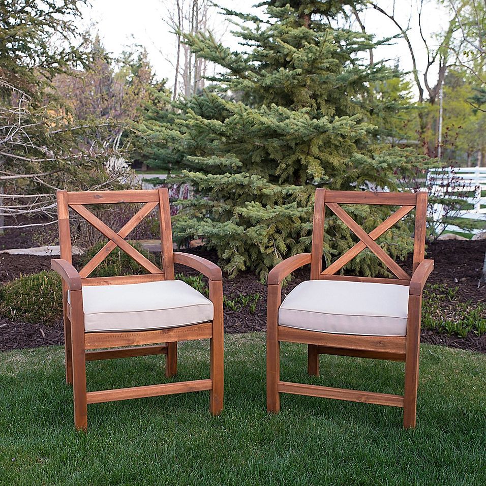 Forest Gate™ Aspen All Weather Acacia X Back Patio Chairs In Brown With With Brown Acacia Patio Chairs With Cushions (View 6 of 15)
