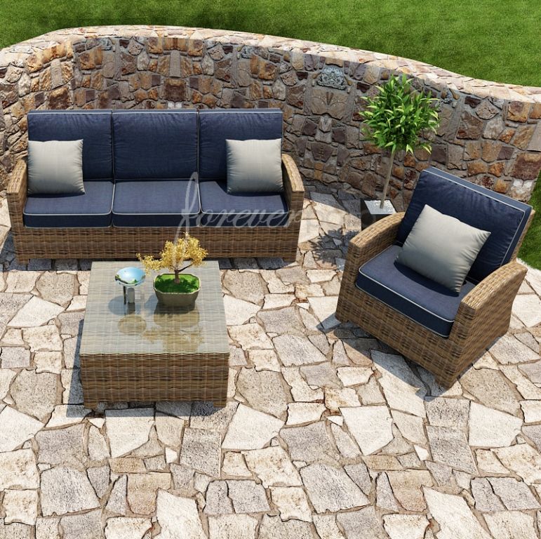 Forever Patio Cypress Wicker Sofa Seating Set 3 Pc Inside Mist Fabric Outdoor Patio Sets (View 9 of 15)