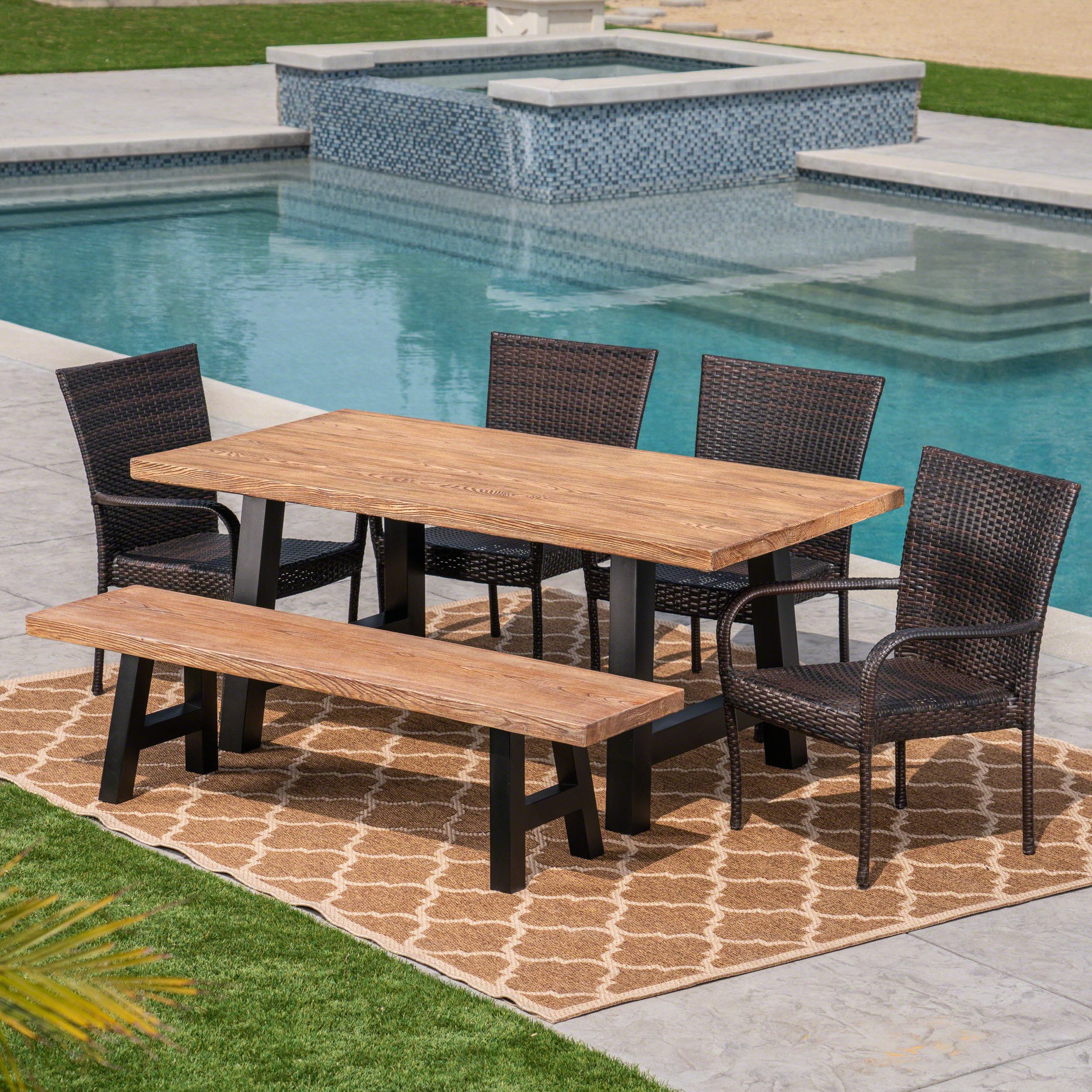 Francis Outdoor 6 Piece Stacking Wicker Dining Set With Light Weight Within Natural Woven Modern Outdoor Chairs Sets (View 1 of 15)