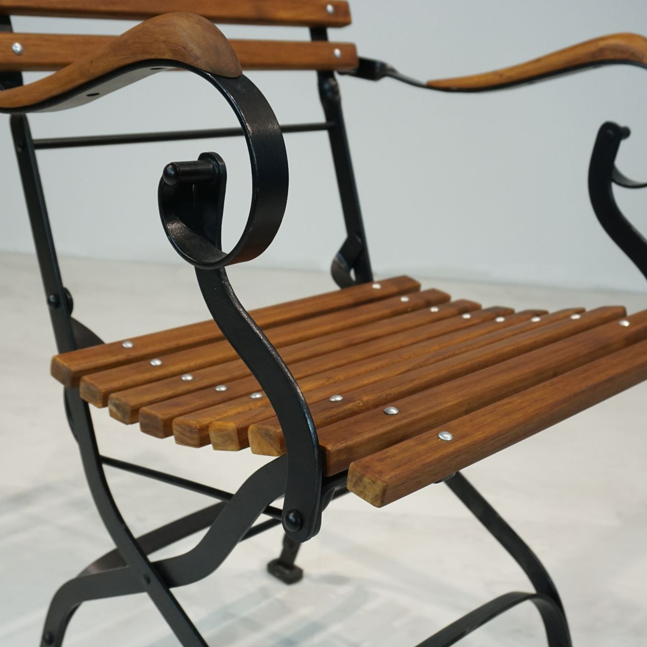 French Provincial Iron And Teak Folding Outdoor Arm Chair – Irongate Pertaining To Teak Outdoor Folding Armchairs (View 7 of 15)