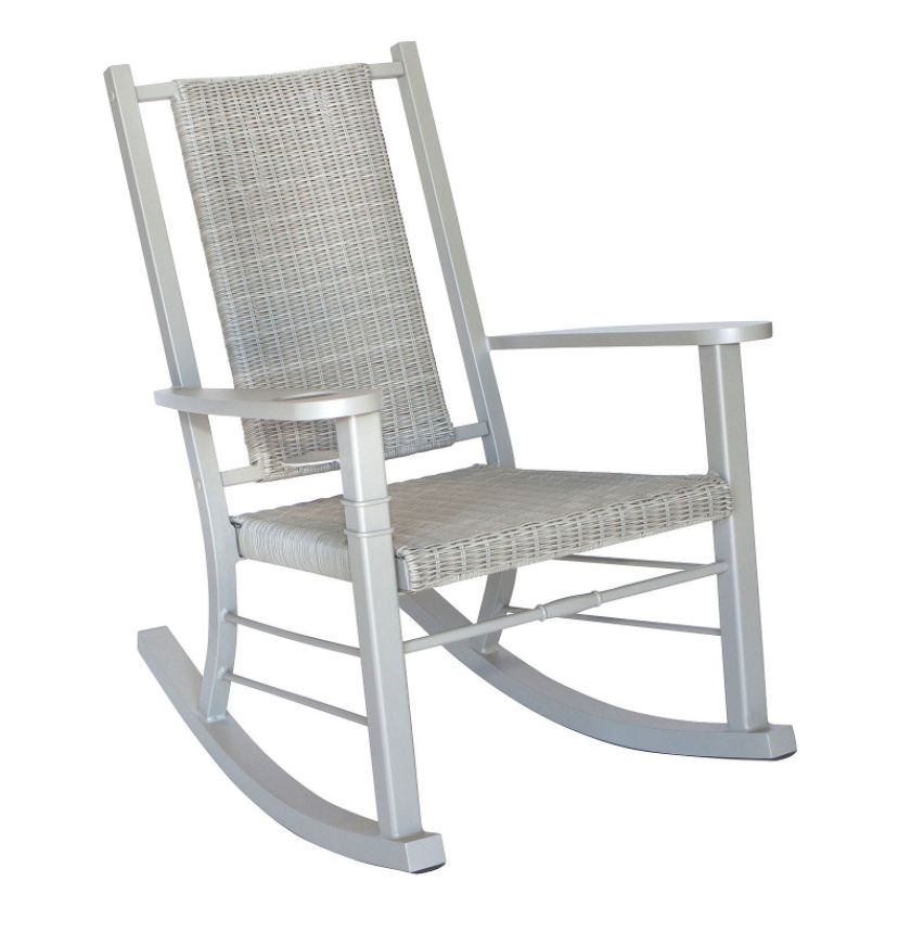 Front Porch Rocking Chair Patio Rocker Aluminum Frame All Weather Within Green Rattan Outdoor Rocking Chair Sets (View 14 of 15)