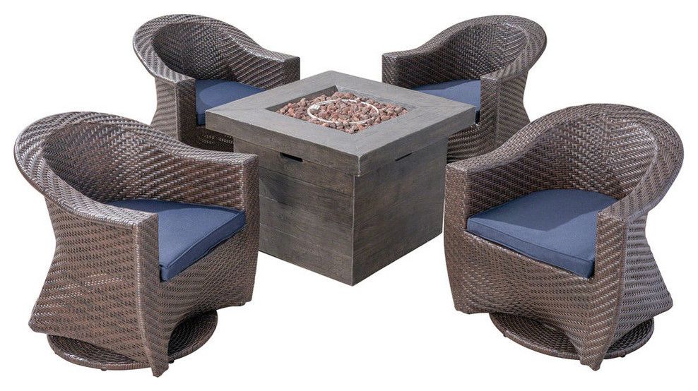 Gdf Studio 5 Piece Tabitha Outdoor 4 Seat Fire Pit Set With Wicker Intended For 5 Piece 4 Seat Outdoor Patio Sets (View 13 of 15)