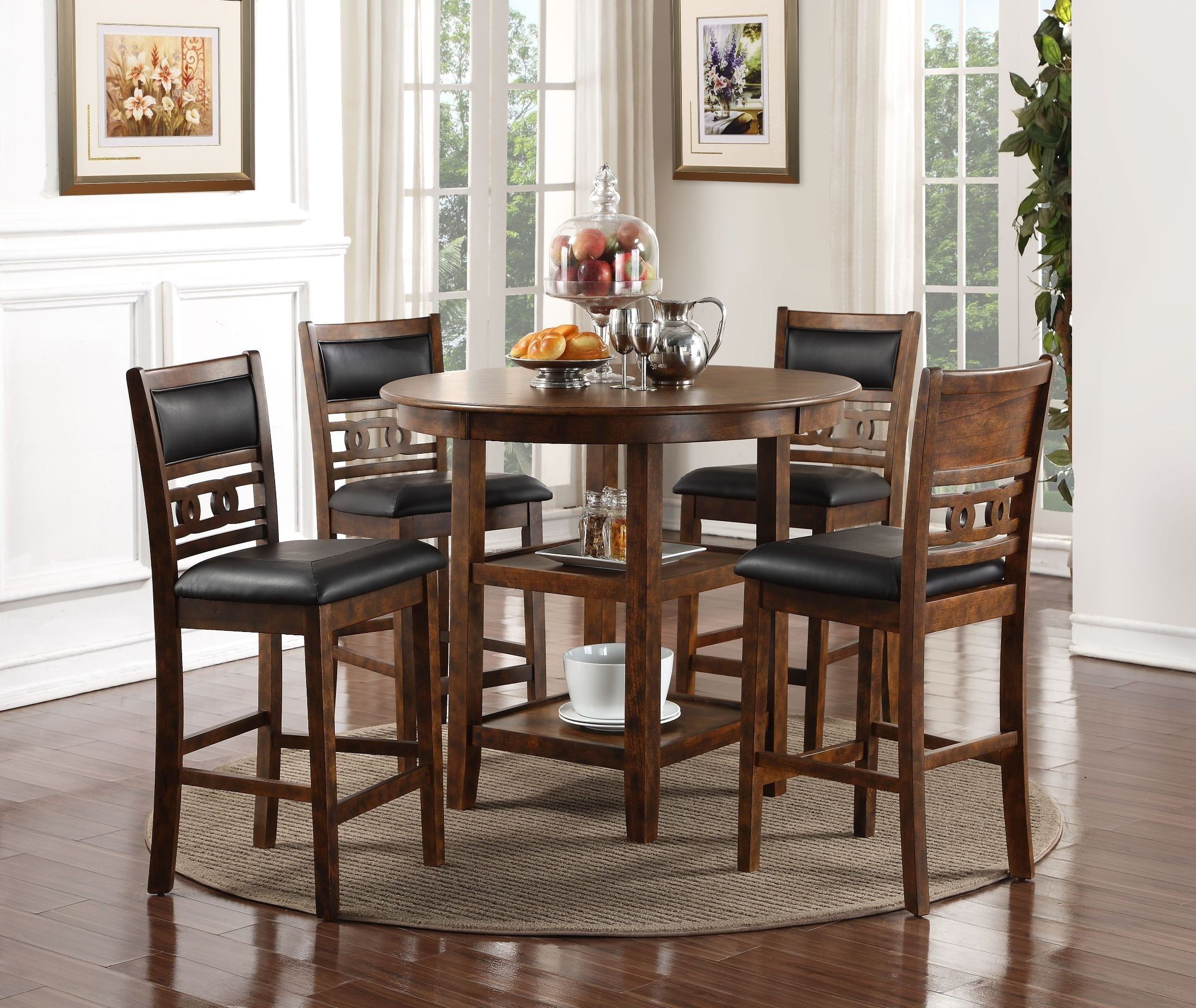 Gia Cherry 5 Piece Round Counter Height Dining Room Set From New Intended For 5 Piece Round Dining Sets (View 3 of 15)