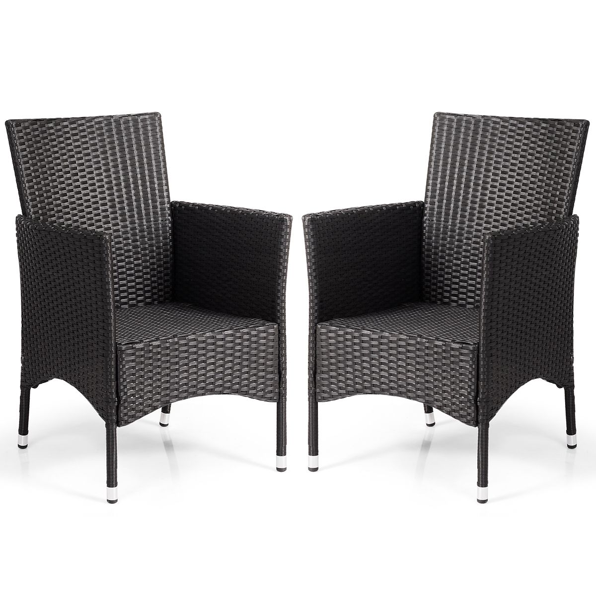 Giantex 2Pc Patio Rattan Wicker Dining Chairs Set With Cushions Black Regarding Black Outdoor Dining Chairs (View 11 of 15)