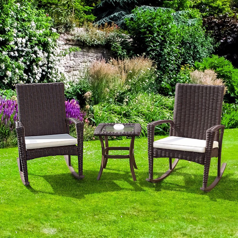 Giantex 3 Pcs Rattan Wicker Patio Furniture Set Coffee Table Rocking Within Outdoor Rocking Chair Sets With Coffee Table (View 14 of 15)