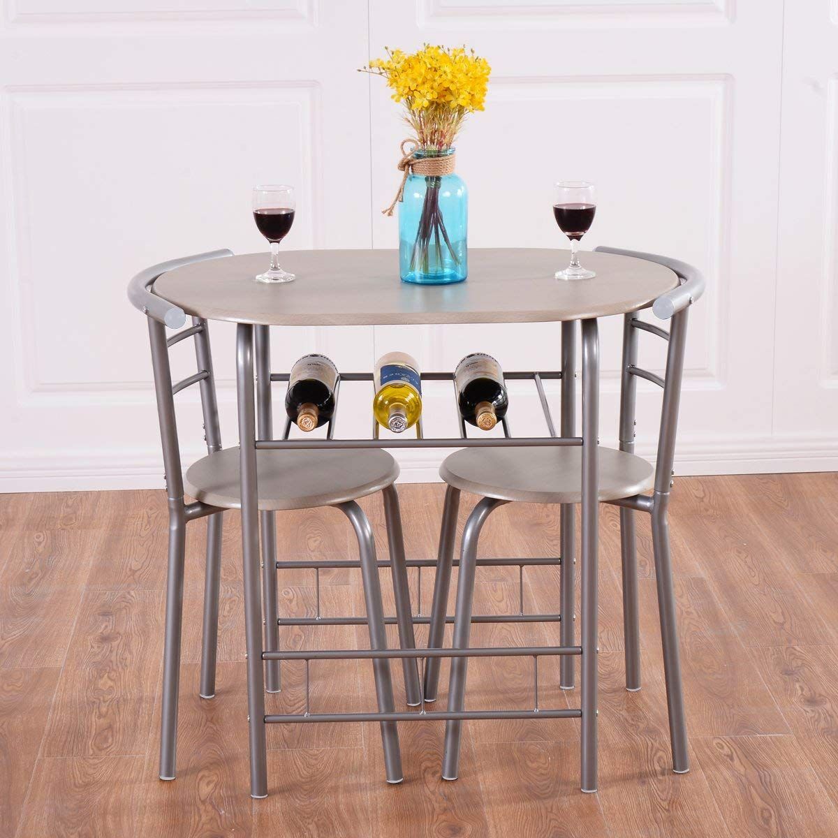 Giantex 3 Piece Dining Set Table 2 Chairs Bistro Pub Home Kitchen Within 3 Piece Bistro Dining Sets (View 2 of 15)