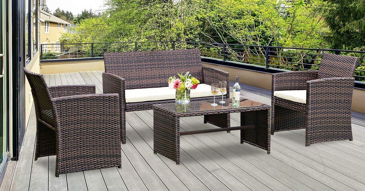 Goplus 4 Piece Rattan Patio Furniture Set Only $160 Shipped (Regularly For 4 Piece Outdoor Patio Sets (View 15 of 15)