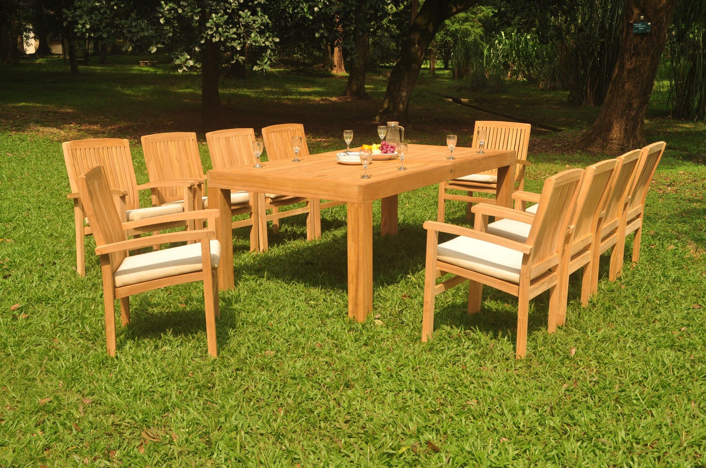 Grade A Teak Dining Set: 10 Seater 11 Pc: 86" Canberra Rectangle Table With Teak Wood Outdoor Table And Chairs Sets (View 1 of 15)