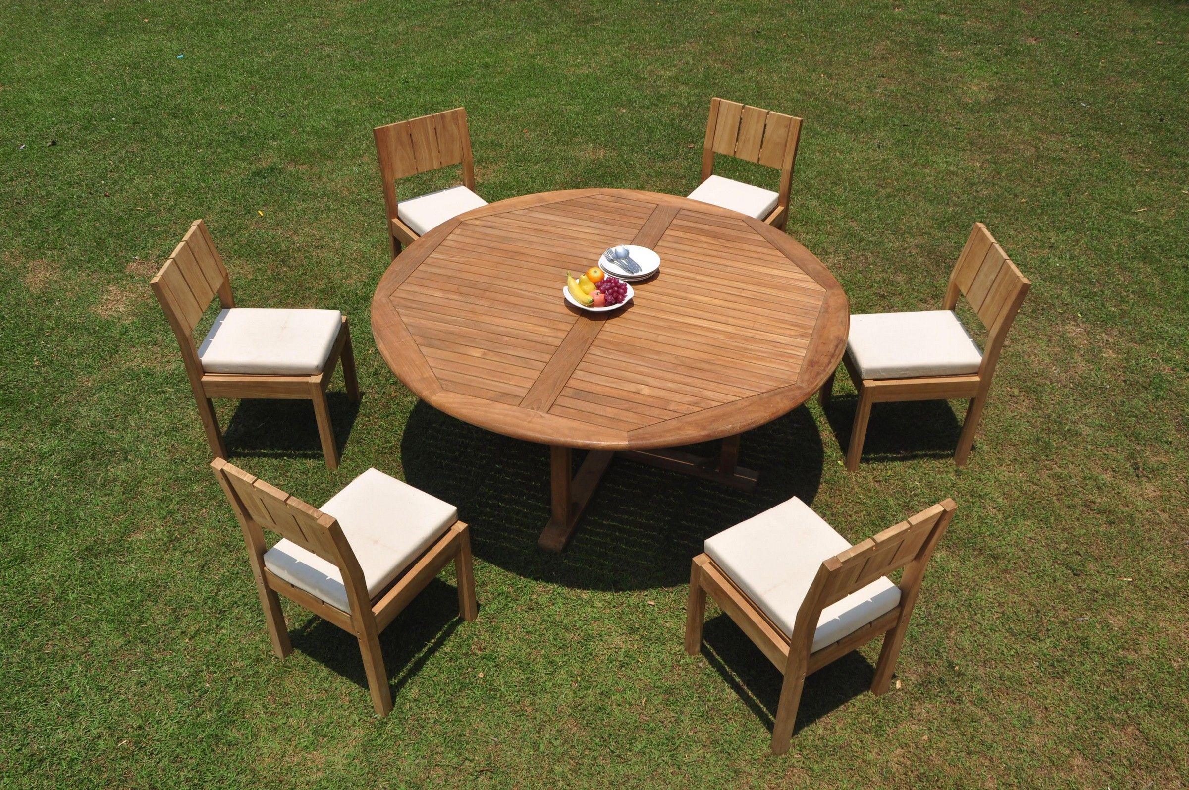 Grade A Teak Dining Set: 6 Seater 7 Pc: 72" Round Table And 6 Veranda Throughout Armless Round Dining Sets (View 1 of 15)