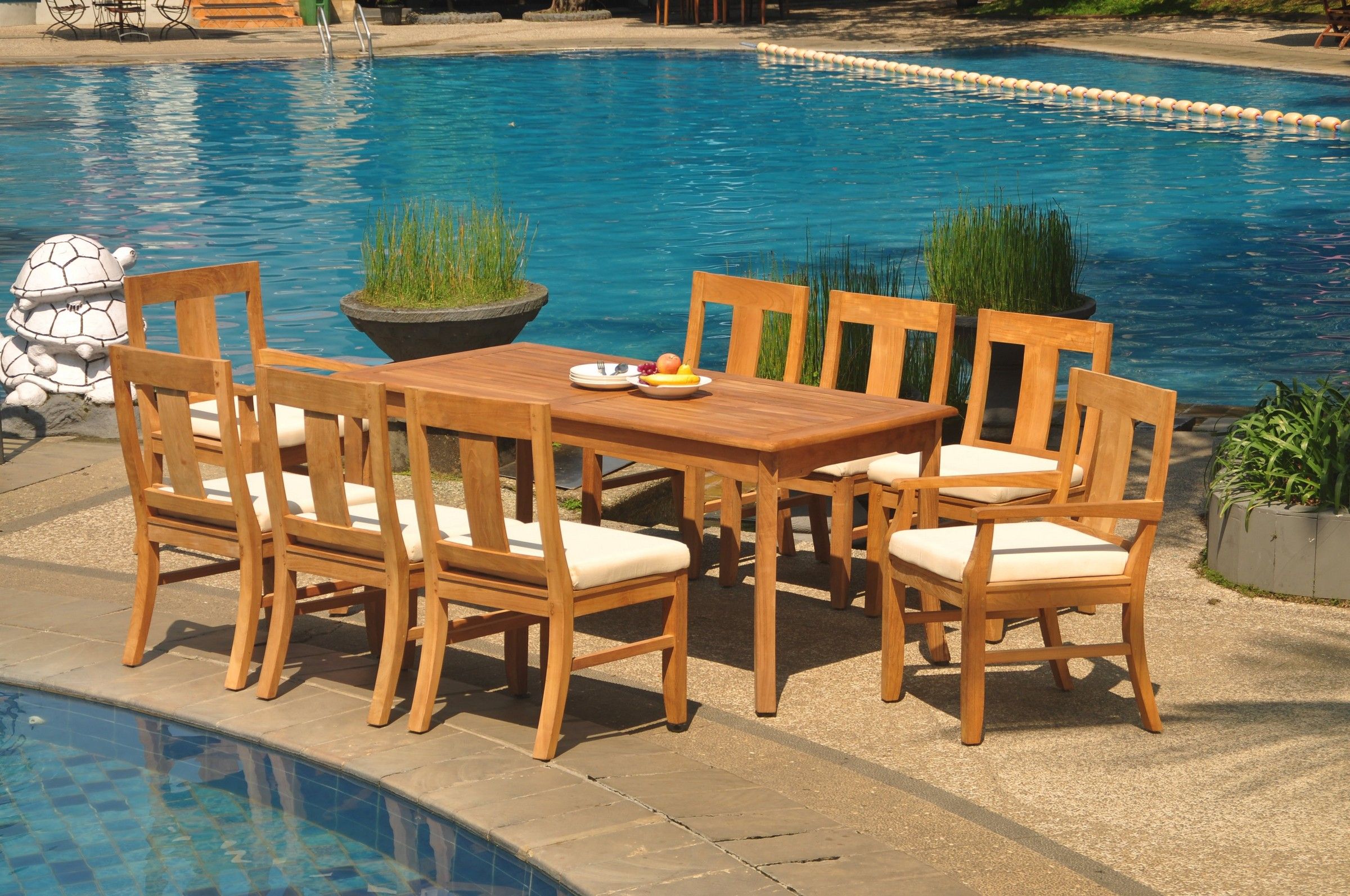 Grade A Teak Dining Set: 8 Seater 9 Pc: 71" Rectangle Table And 8 Intended For Teak Wood Outdoor Table And Chairs Sets (View 6 of 15)
