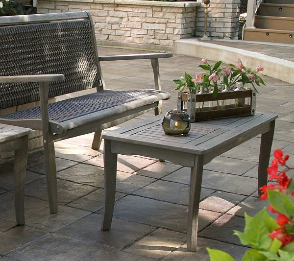 Gray Wash Eucalyptus Coffee Table — Qvc | Coffee Table, Outdoor Throughout Gray Wash Wood Porch Patio Chairs Sets (View 14 of 15)