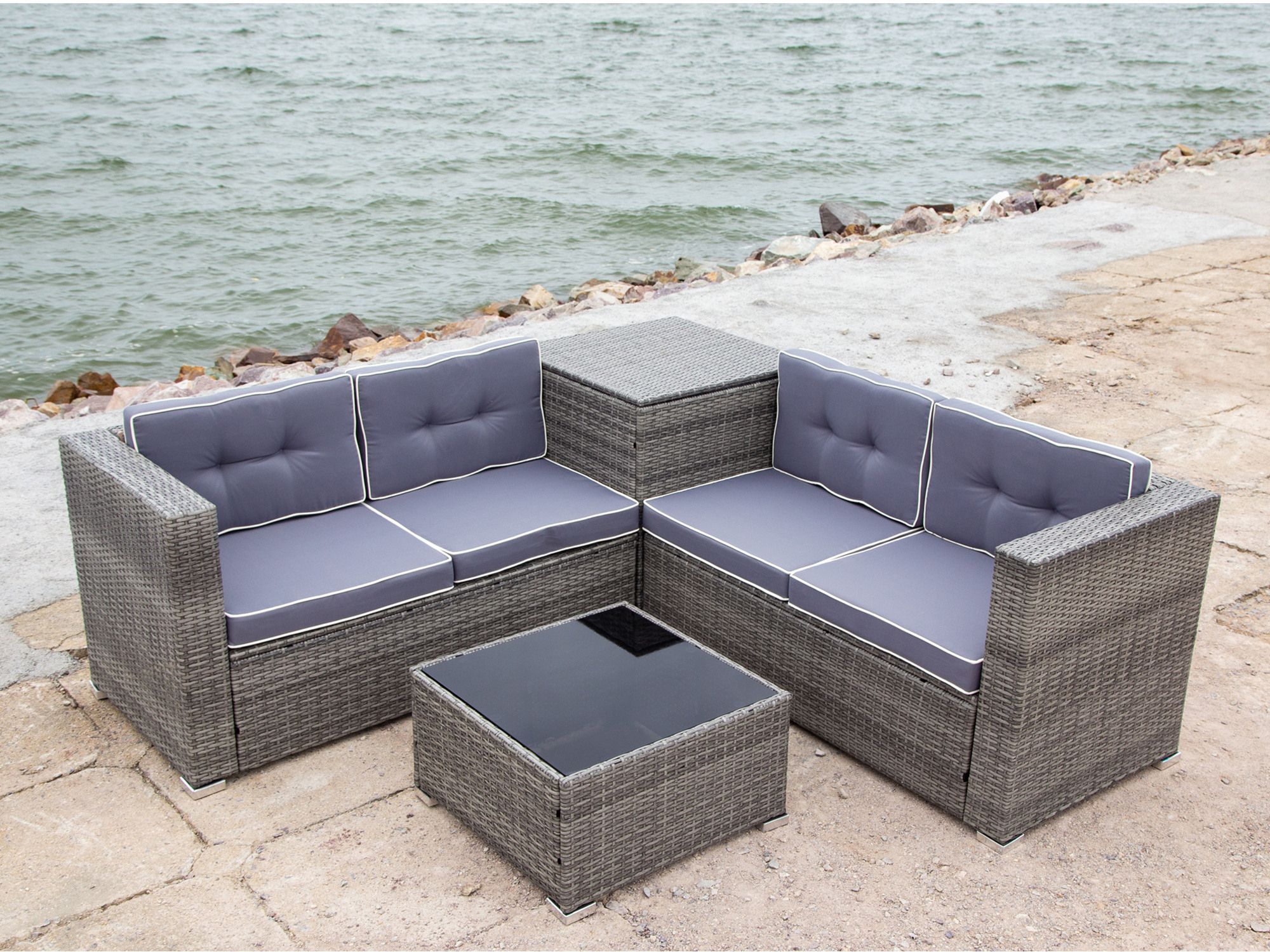 Gray Wicker Patio Furniture Sets On For Backyard, 2020 Upgrade New 4 In Outdoor Wicker Gray Cushion Patio Sets (View 11 of 15)