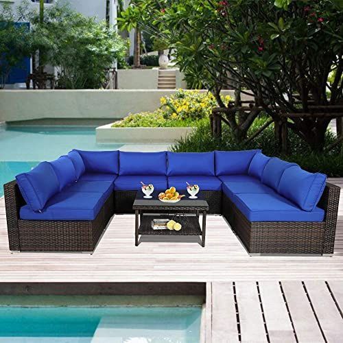 Great For Jetime Outdoor Rattan Couch 9Pcs Brown Wicker Sectional Intended For Blue And Brown Wicker Outdoor Patio Sets (View 13 of 15)
