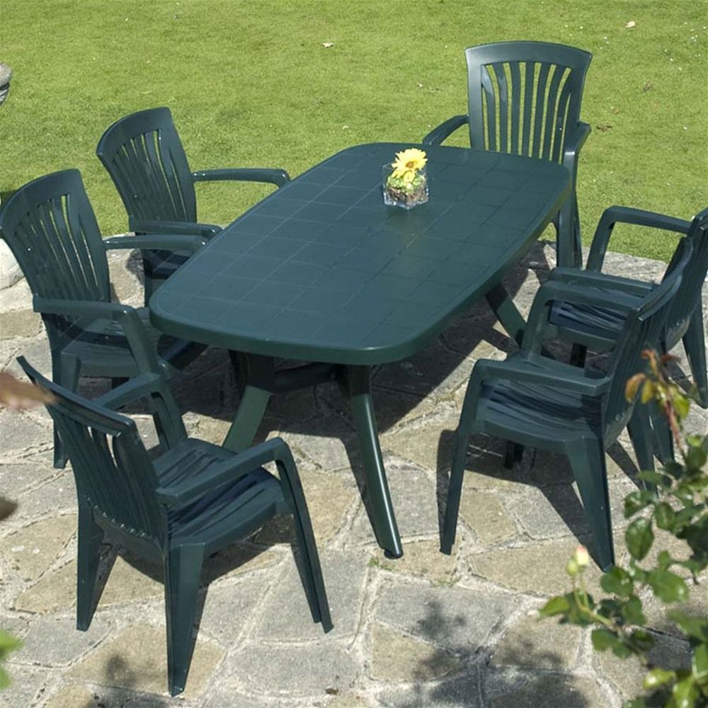 Green Plastic Resin Patio Furniture Set With 6 Chairs | Plastic Patio Regarding Green Outdoor Seating Patio Sets (View 15 of 15)
