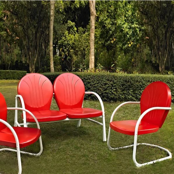 Griffith 3 Piece Metal Outdoor Conversation Seating Set – Loveseat & 2 Intended For Red Steel Indoor Outdoor Armchair Sets (View 3 of 15)