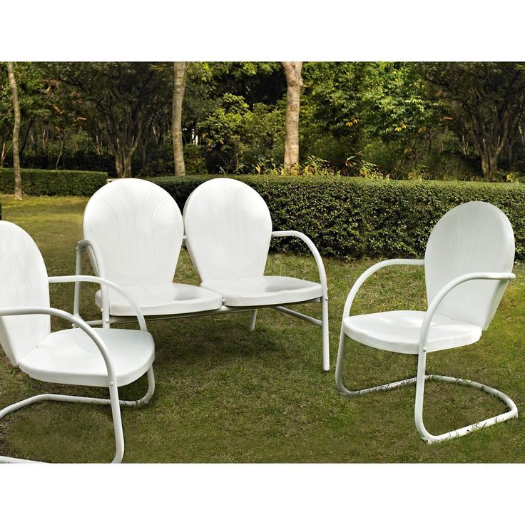 Griffith 3 Piece Metal Outdoor Conversation Seating Set – Loveseat & 2 With White 3 Piece Outdoor Seating Patio Sets (View 3 of 15)