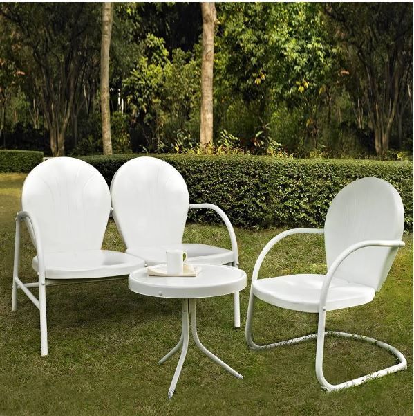 Griffith 3 Piece Metal Outdoor Conversation Seating Set – Loveseat Throughout White 3 Piece Outdoor Seating Patio Sets (View 2 of 15)