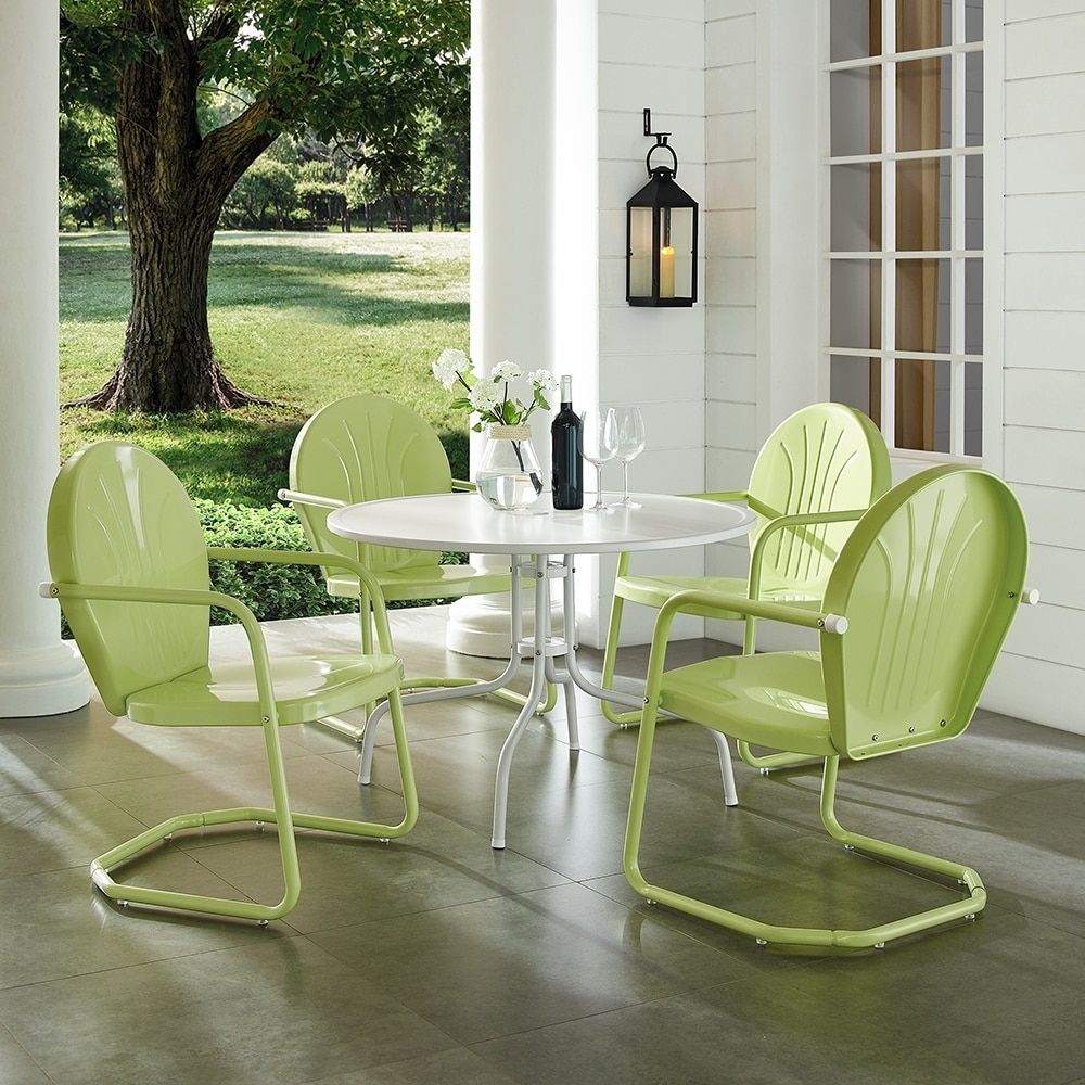 Griffith Key Lime 5 Piece Metal Outdoor Dining Set, Green, Crosley Regarding Green 5 Piece Outdoor Dining Sets (View 4 of 15)