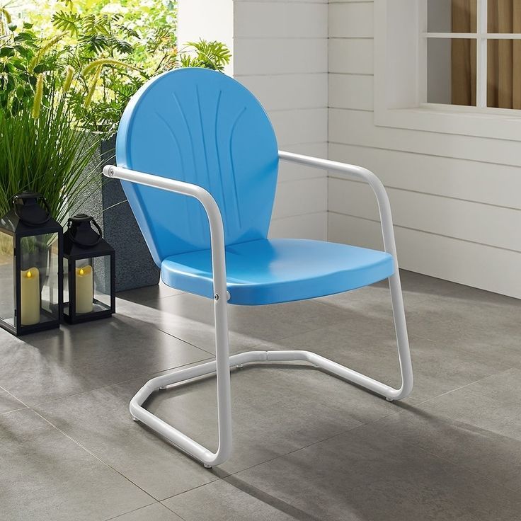 Griffith Metal Chair In Sky Blue Finish, Crosley Furniture, Outdoor Intended For Sky Blue Outdoor Seating Patio Sets (View 11 of 15)
