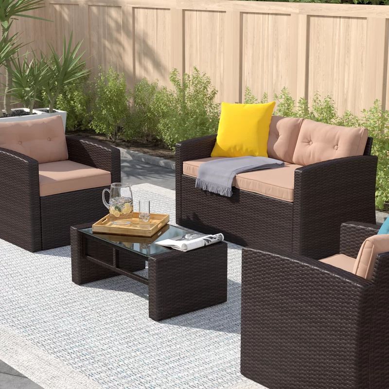 Guion 4 Piece Wicker Seating Group With Cushions In 2020 | Rattan Sofa With 4 Piece Outdoor Wicker Seating Sets (View 9 of 15)